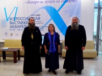 25 октября 2022 г. – наместник Далматовской обители, епархиальный древлехранитель игумен Варнава (Аверьянов) и монах Авдий (Кузимбаев) посетили выставку «Акварели много не бывает» в Курганском художественном музее.